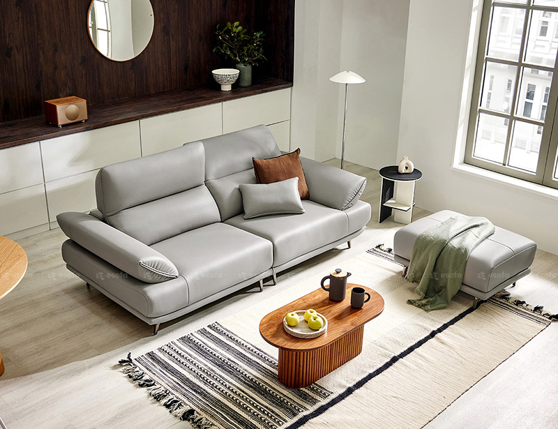 Bộ sofa văng da phòng khách tựa gật gù E21