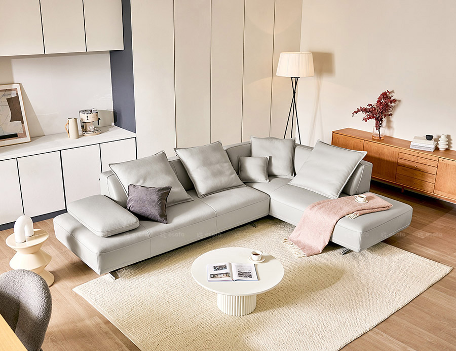 Bộ ghế sofa da góc quây trái E14