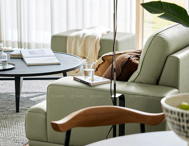 Mặt bên sofa phòng khách màu xanh cốm E36