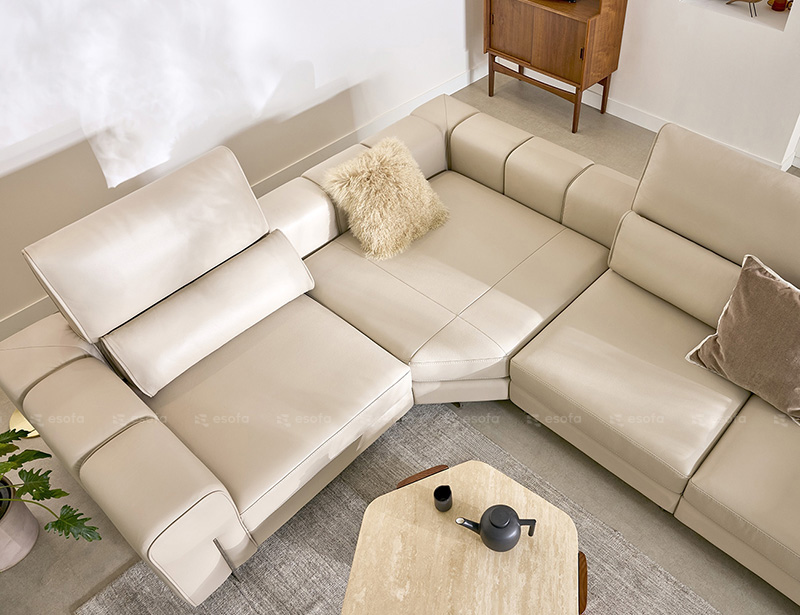Sofa da phòng khách màu kem E50
