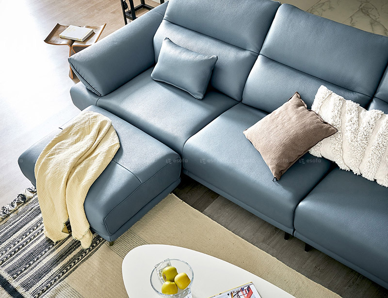 Sofa góc da màu xanh E21