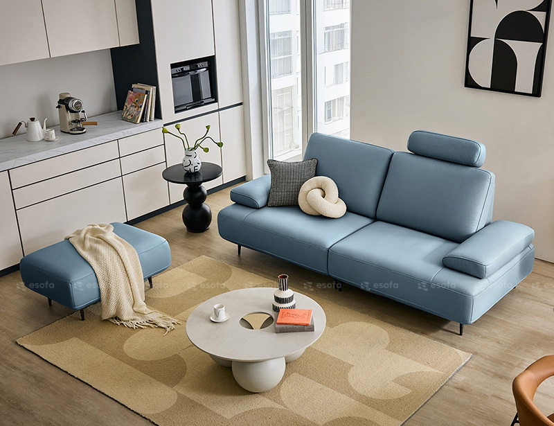 Ghế sofa văng da 2 chỗ màu xanh e48