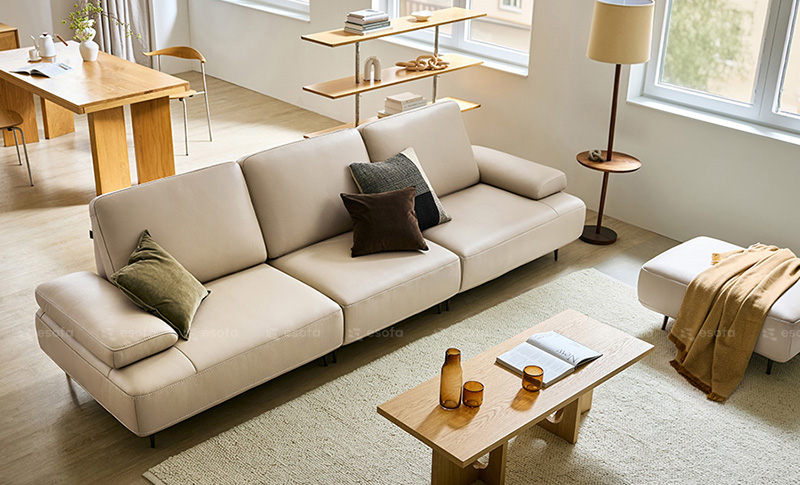 Ghế sofa văng da phòng khách màu be E48