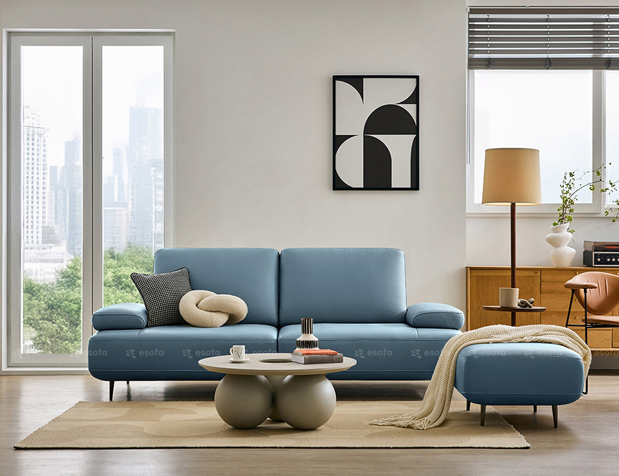 Ghế sofa văng phòng khách màu xanh E48