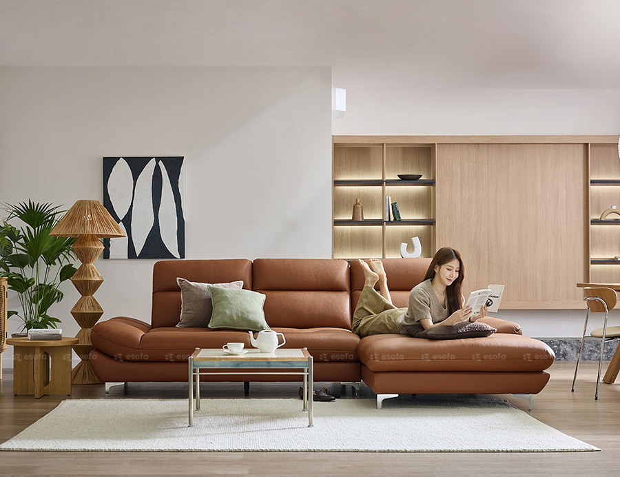 Sofa góc da phòng khách hiện đại E104