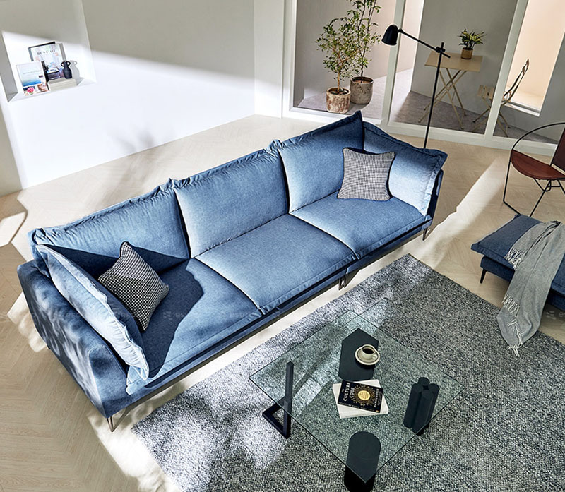 Sofa văng nỉ nhung xanh 3 chỗ E109