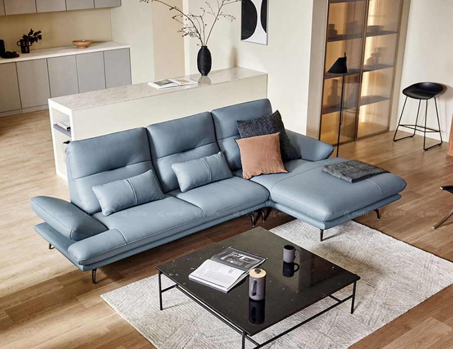 Ghế sofa góc da tay gật gù màu xanh E11