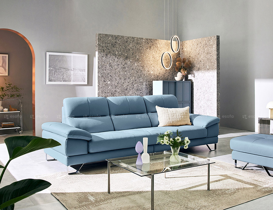 Ghế sofa văng phòng khách màu xanh E60