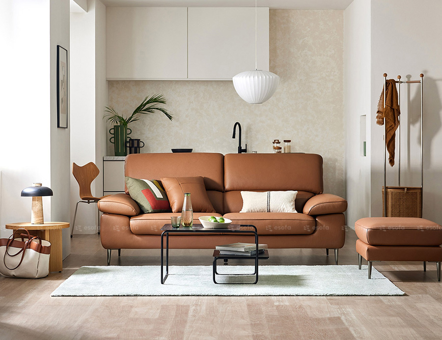 Ghế sofa văng phòng khách màu da bò E127