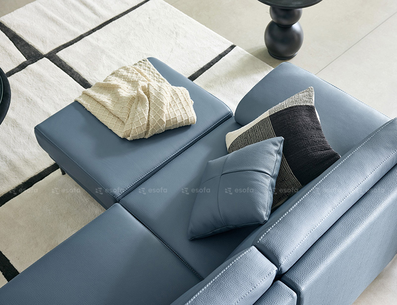 Sofa văng và đôn ghép góc màu xanh E63