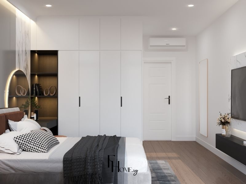 Bố trí bàn trang điểm sát giường và tủ quần áo kịch trần tối ưu không gian