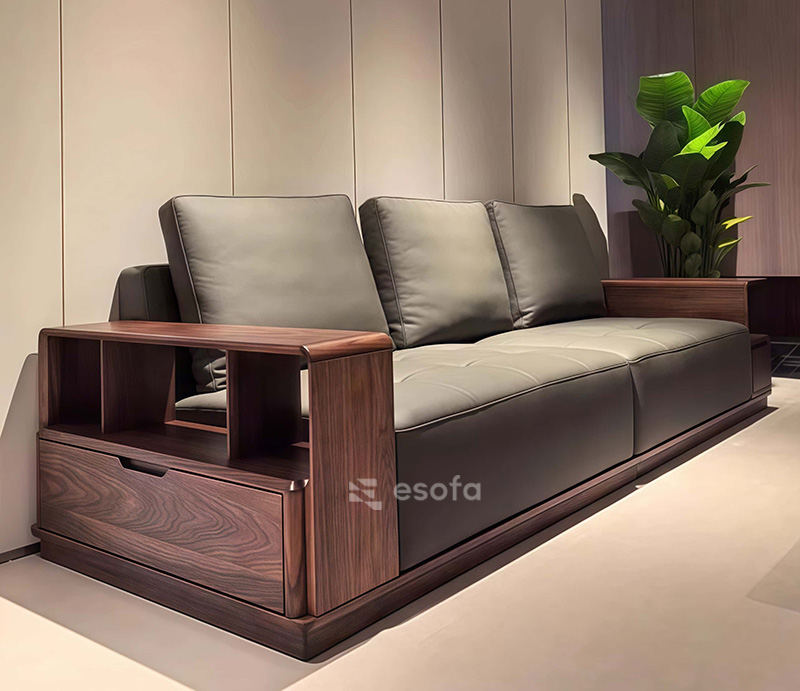 Sofa văng tay gỗ bàn lớn E301